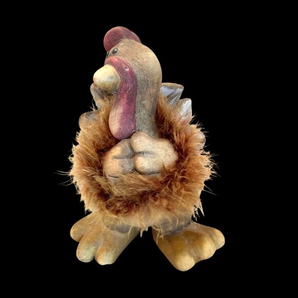 Rustic Funky Thanksgiving Turkey Figurine with Faux leather and Fur - Picture 2 of 11